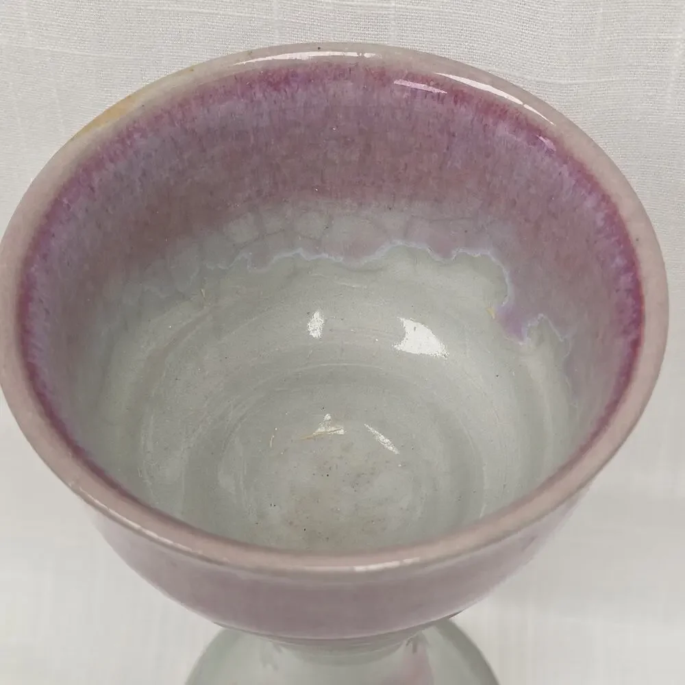 Handcrafted Studio Art Pottery Goblet Purple Gray Drip Glaze Ceramic Chalice Dec